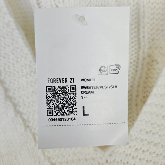 New Forever 21 Wool Blend Cable Knit Sweater Vest Cream Off White Large Preppy - Picture 9 of 12